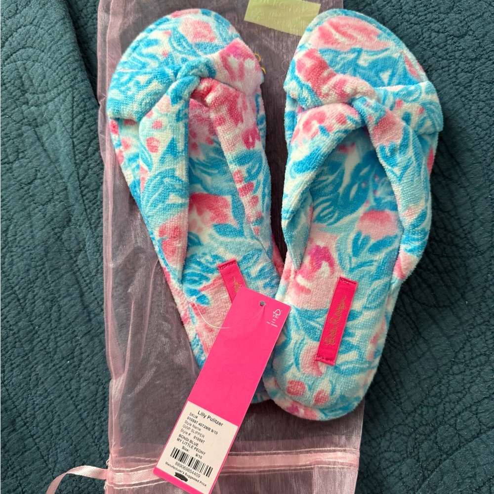 Lilly Pulitzer Pink and Blue Slippers 9/10
